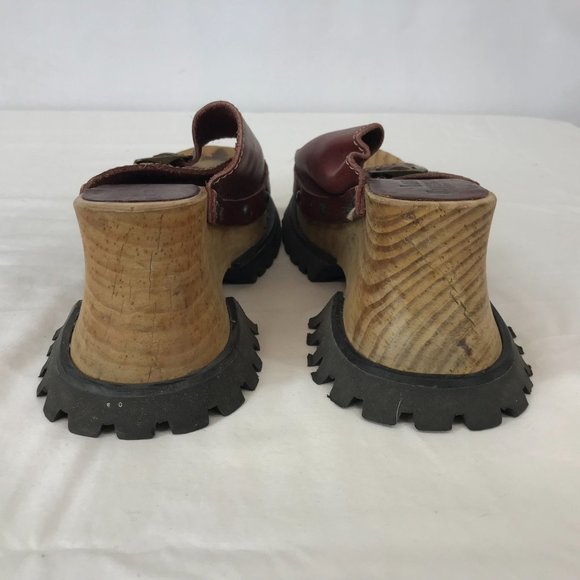London Underground 90s Chunky Wood Platform Red Sandals Size 6 Wide Sole - Picture 5 of 8